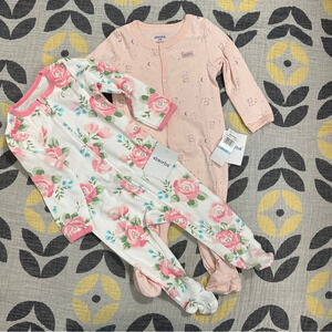 Two new with tags Absorba 6-9 mo one piece sleepers/rompers. Pinks. 100% cotton